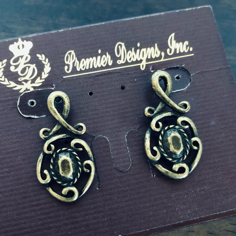 Premier Designs Antiqued Bronze Gold Scroll Earrings